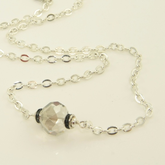 Silver Tone Necklace with Crystal Pendant - Picture 6 of 8